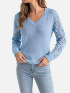 Pull Femme Col V Maille Style Crochet