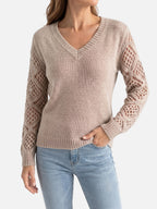 Pull Femme Col V Maille Style Crochet