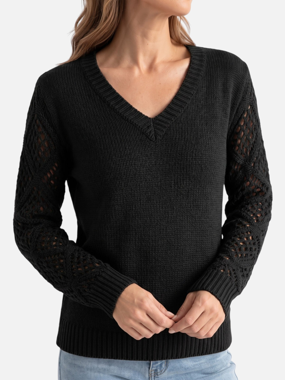 Pull Femme Col V Maille Style Crochet