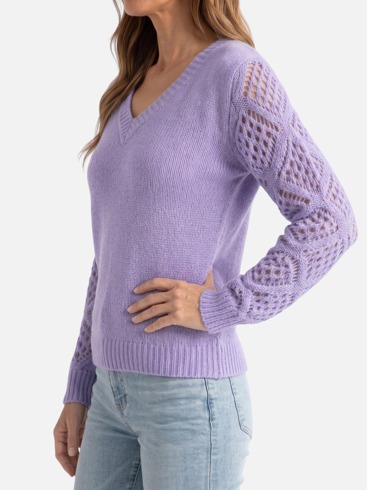 Pull Femme Col V Maille Style Crochet