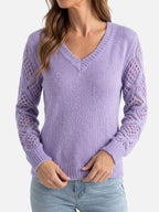 Pull Femme Col V Maille Style Crochet