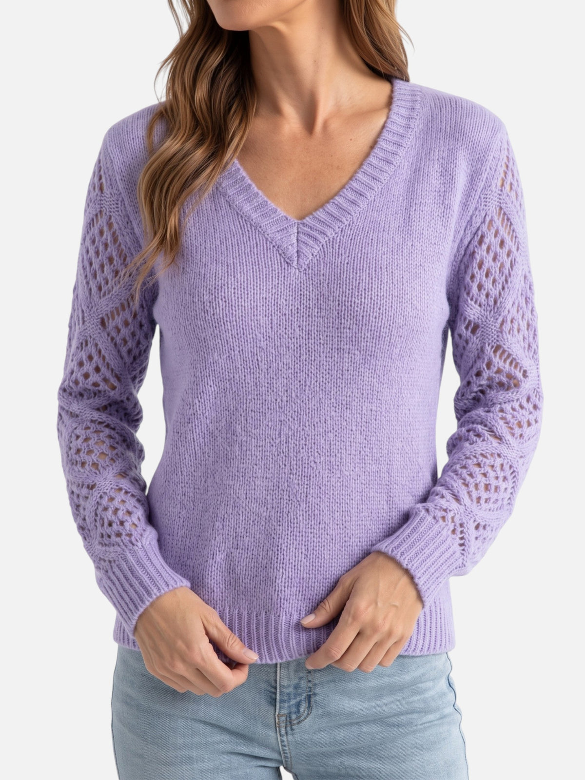 Pull Femme Col V Maille Style Crochet