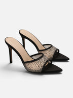 Mules à Talon Aiguille Femme Strass Résille Bout Pointu