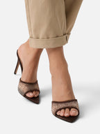 Mules à Talon Aiguille Femme Strass Résille Bout Pointu