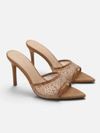 Mules à Talon Aiguille Femme Strass Résille Bout Pointu