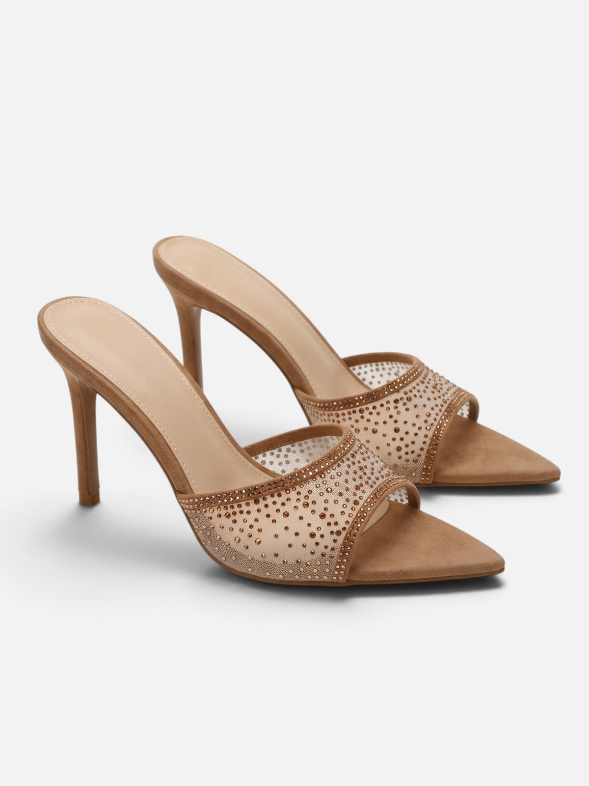 Mules à Talon Aiguille Femme Strass Résille Bout Pointu