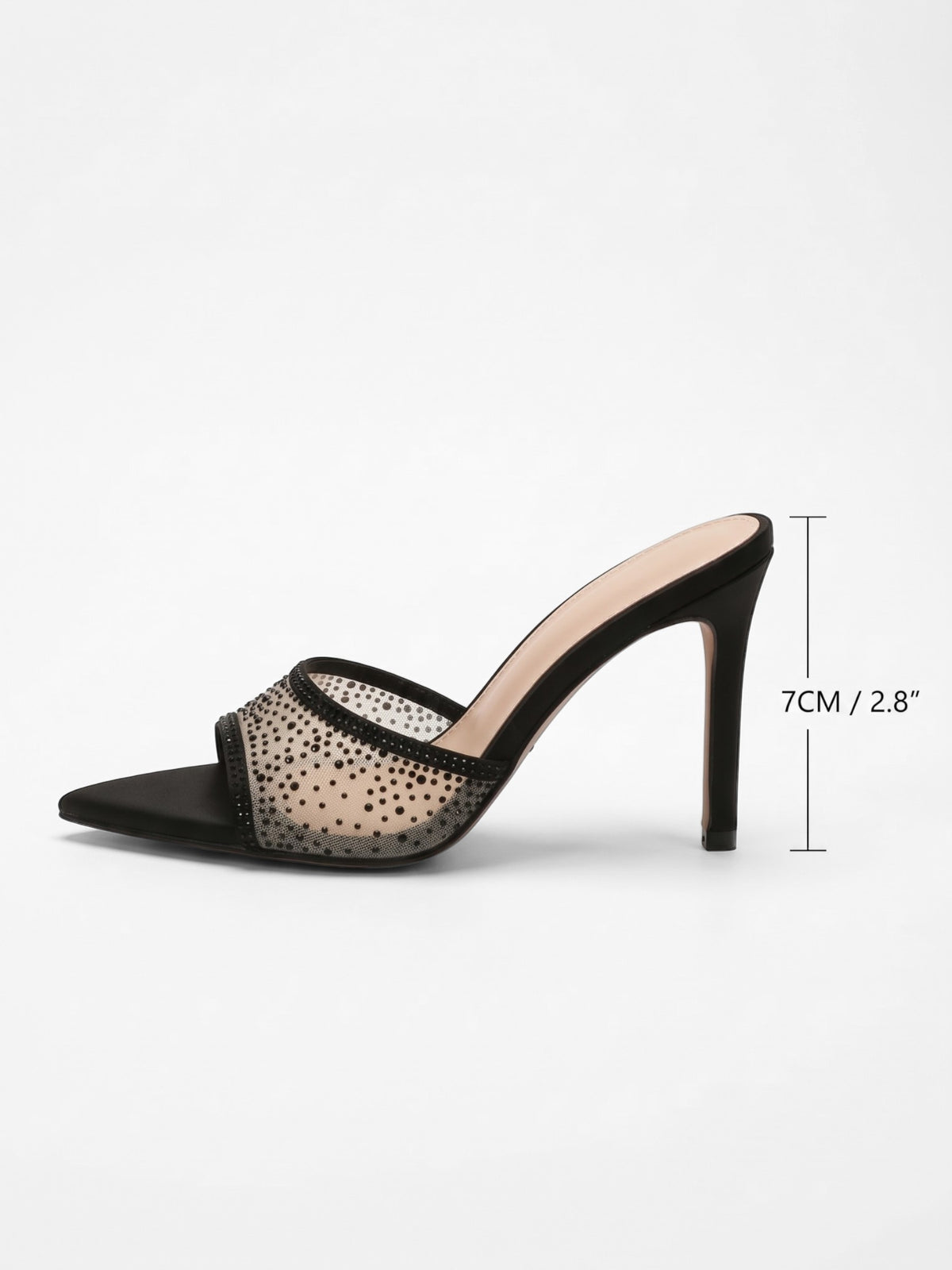Mules à Talon Aiguille Femme Strass Résille Bout Pointu