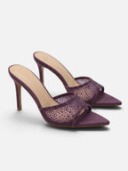 Mules à Talon Aiguille Femme Strass Résille Bout Pointu