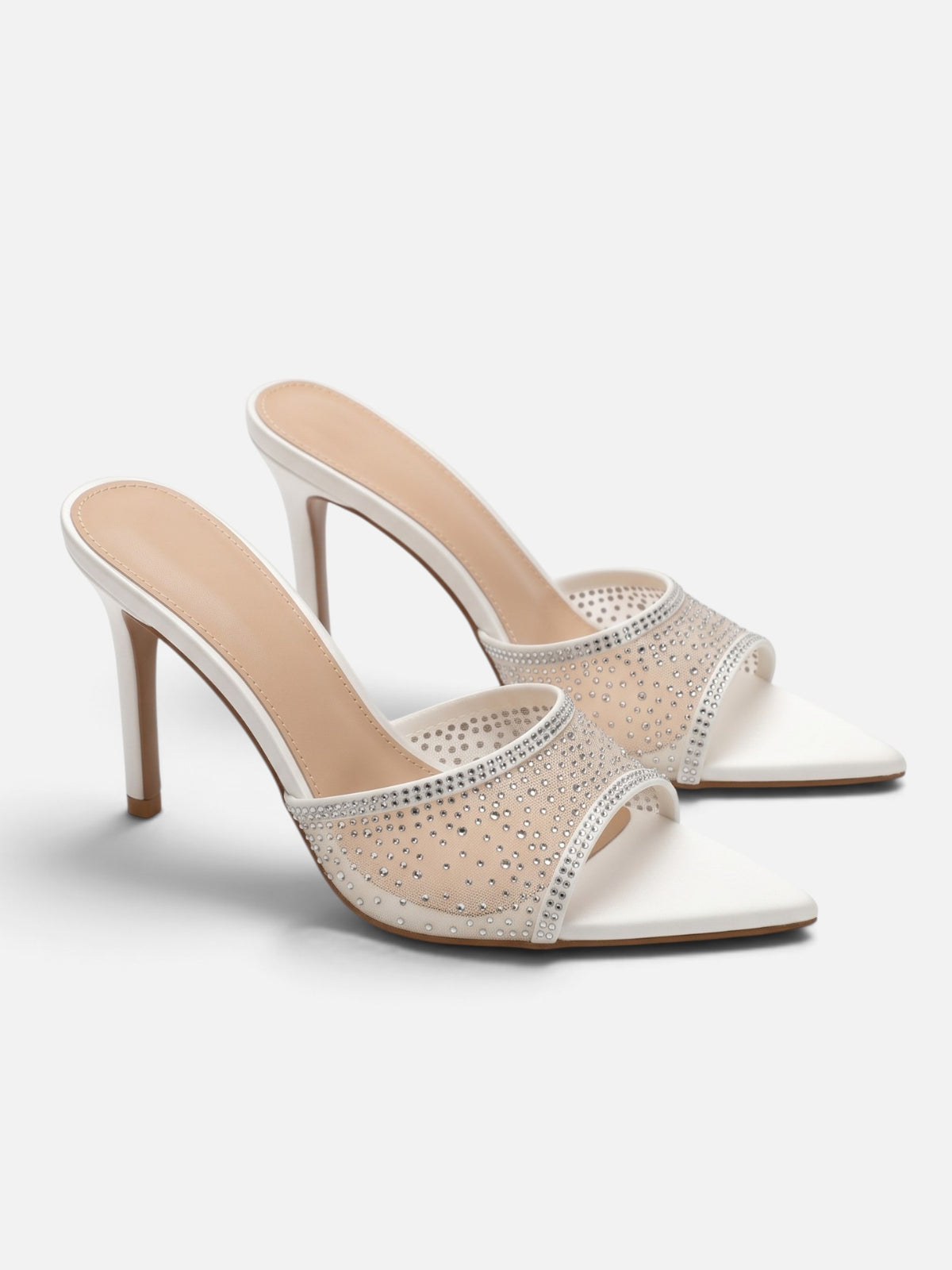 Mules à Talon Aiguille Femme Strass Résille Bout Pointu