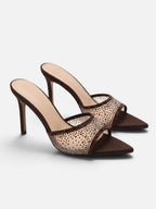 Mules à Talon Aiguille Femme Strass Résille Bout Pointu