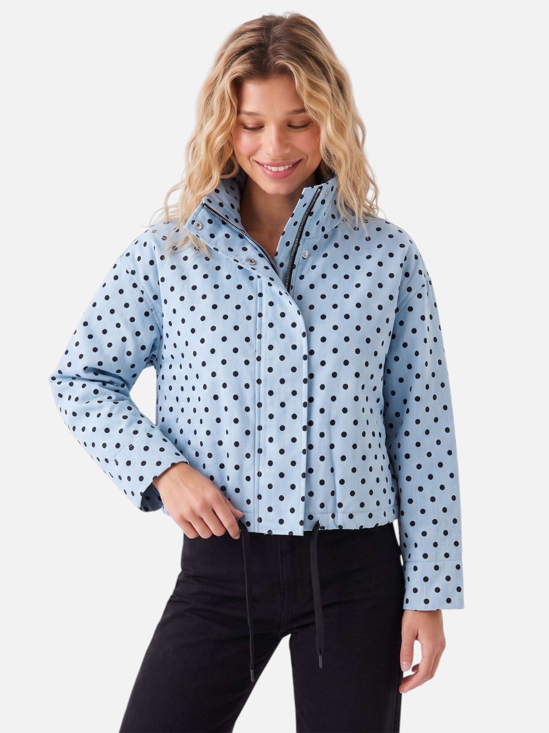 Veste Femme Courte À Pois Cordon De Serrage