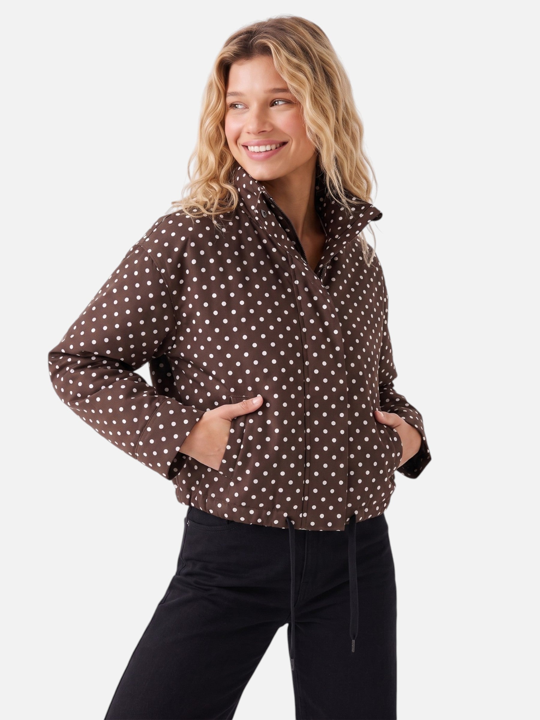 Veste Femme Courte À Pois Cordon De Serrage