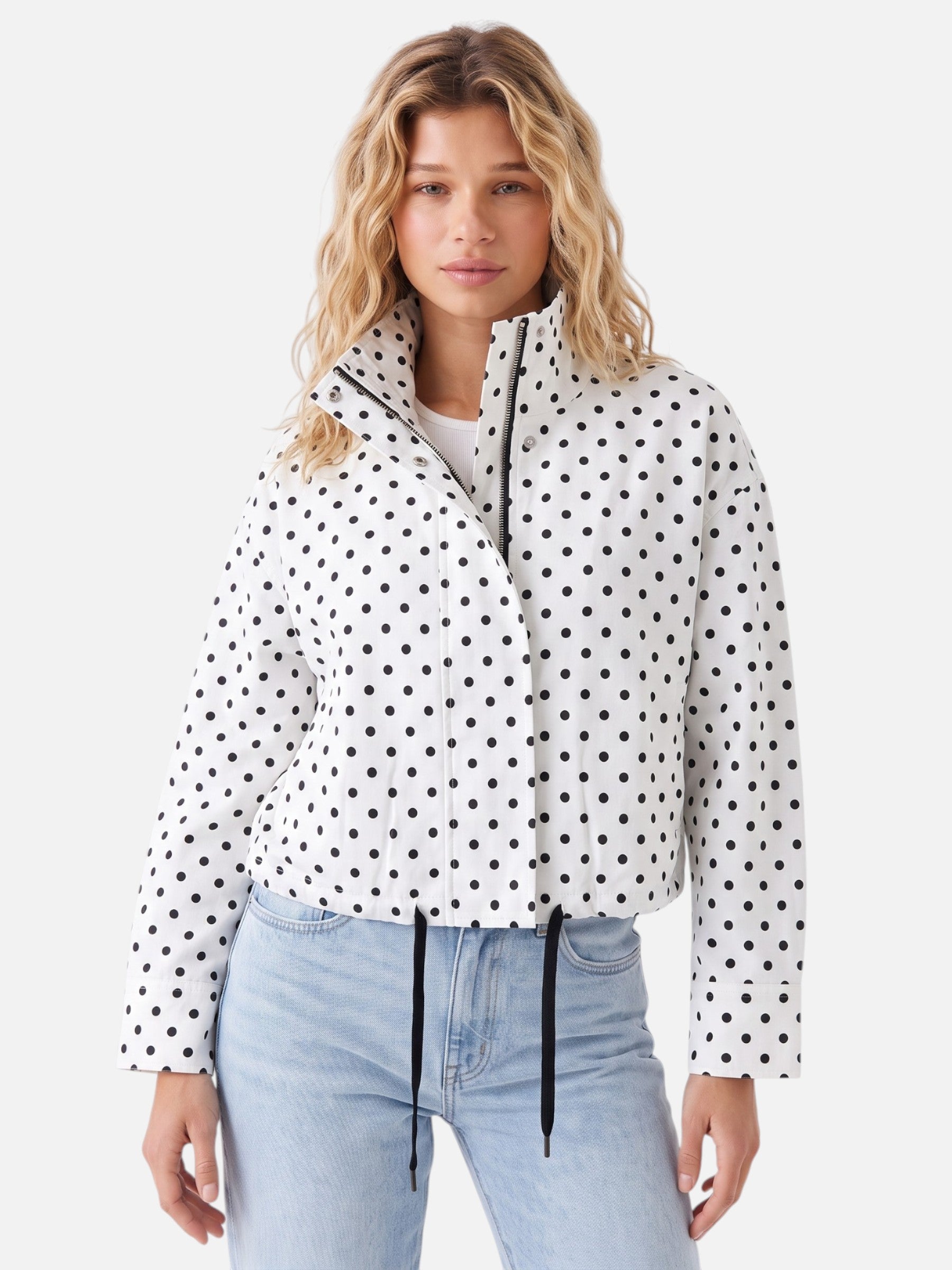 Veste Femme Courte À Pois Cordon De Serrage