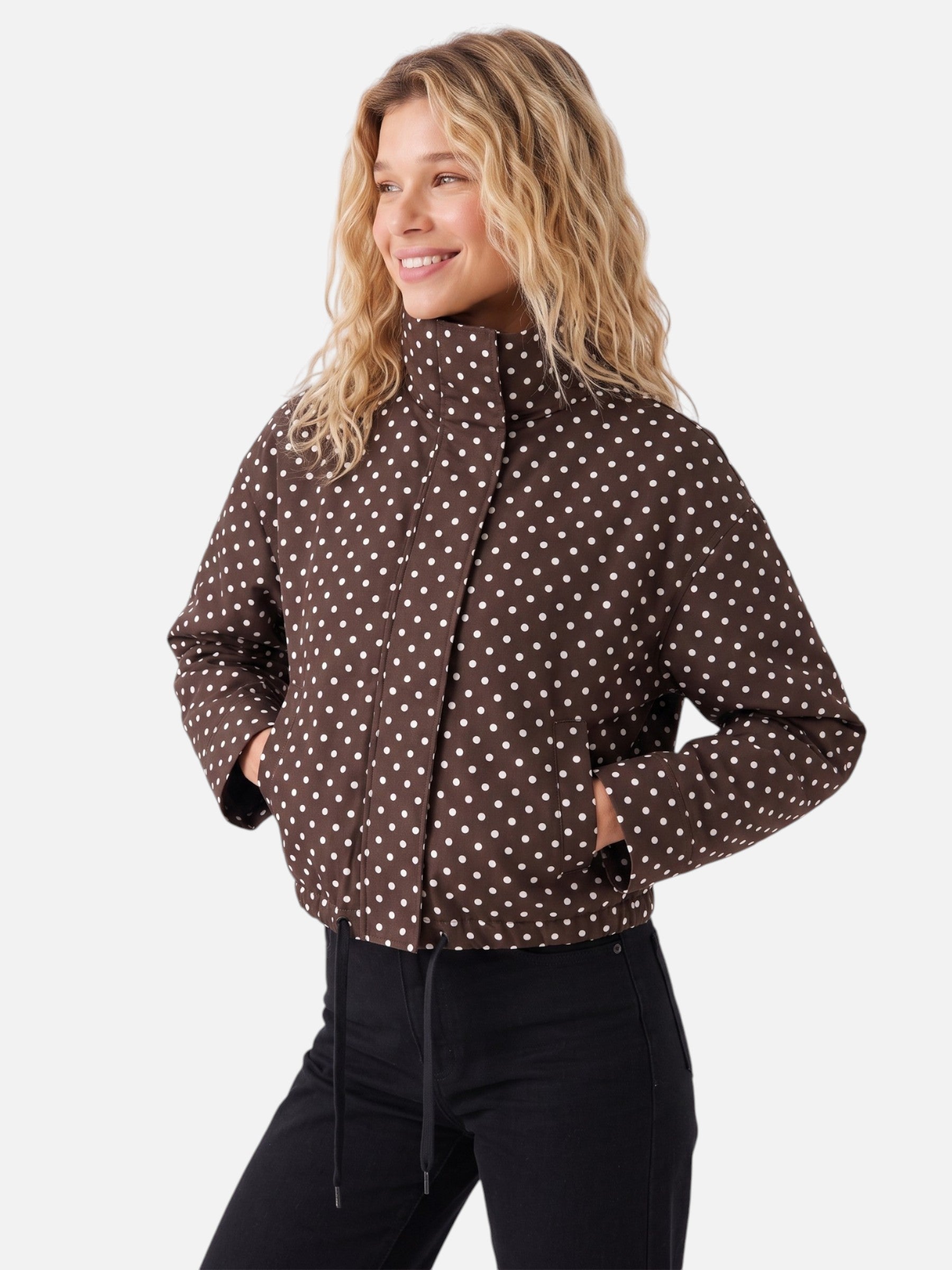 Veste Femme Courte À Pois Cordon De Serrage