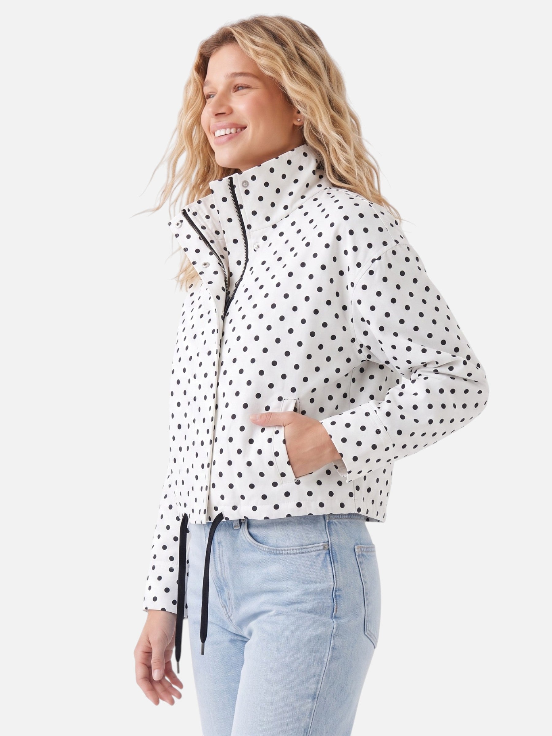 Veste Femme Courte À Pois Cordon De Serrage