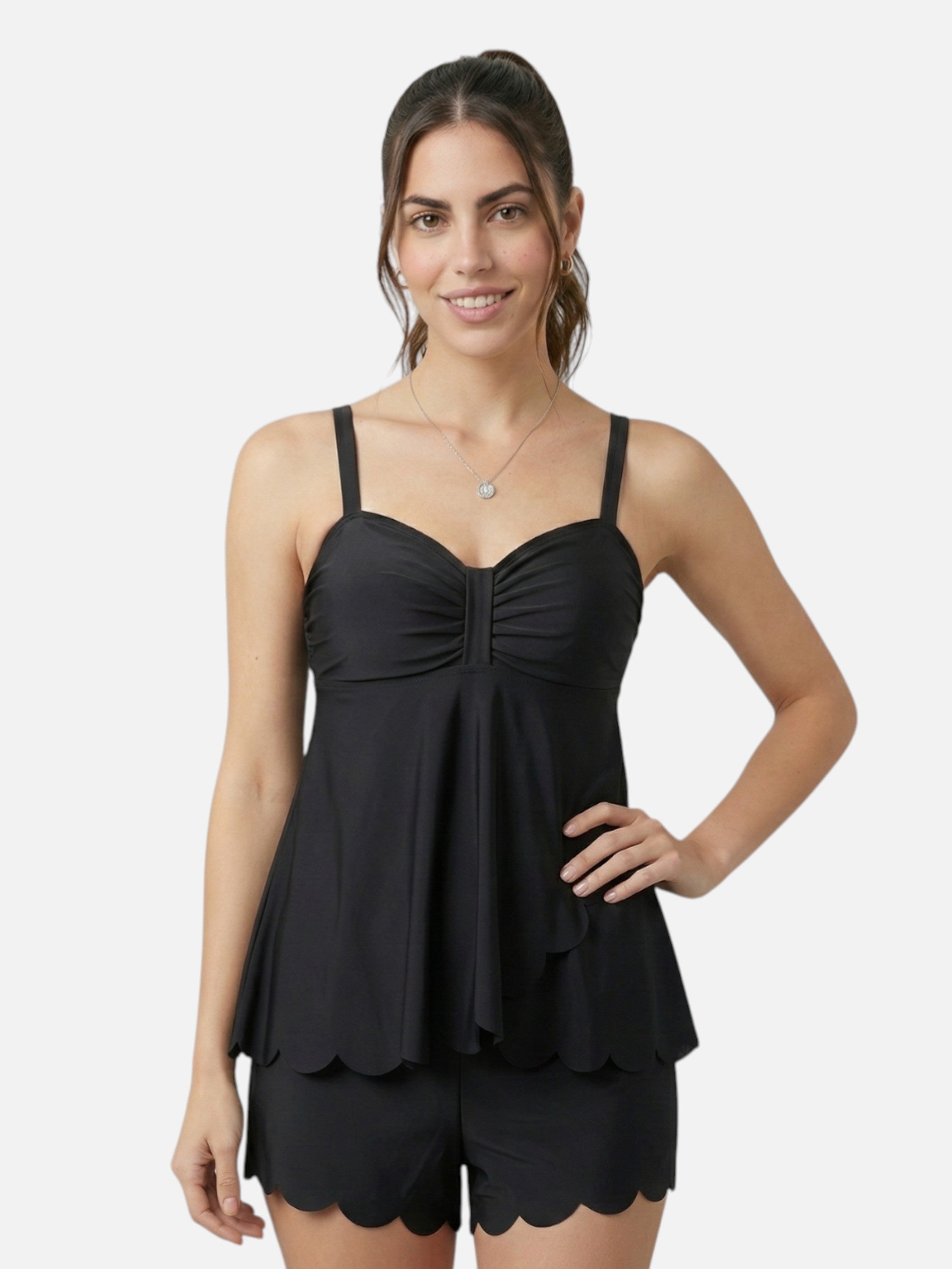Tankini femme noir avec short – maillot de bain deux pièces
