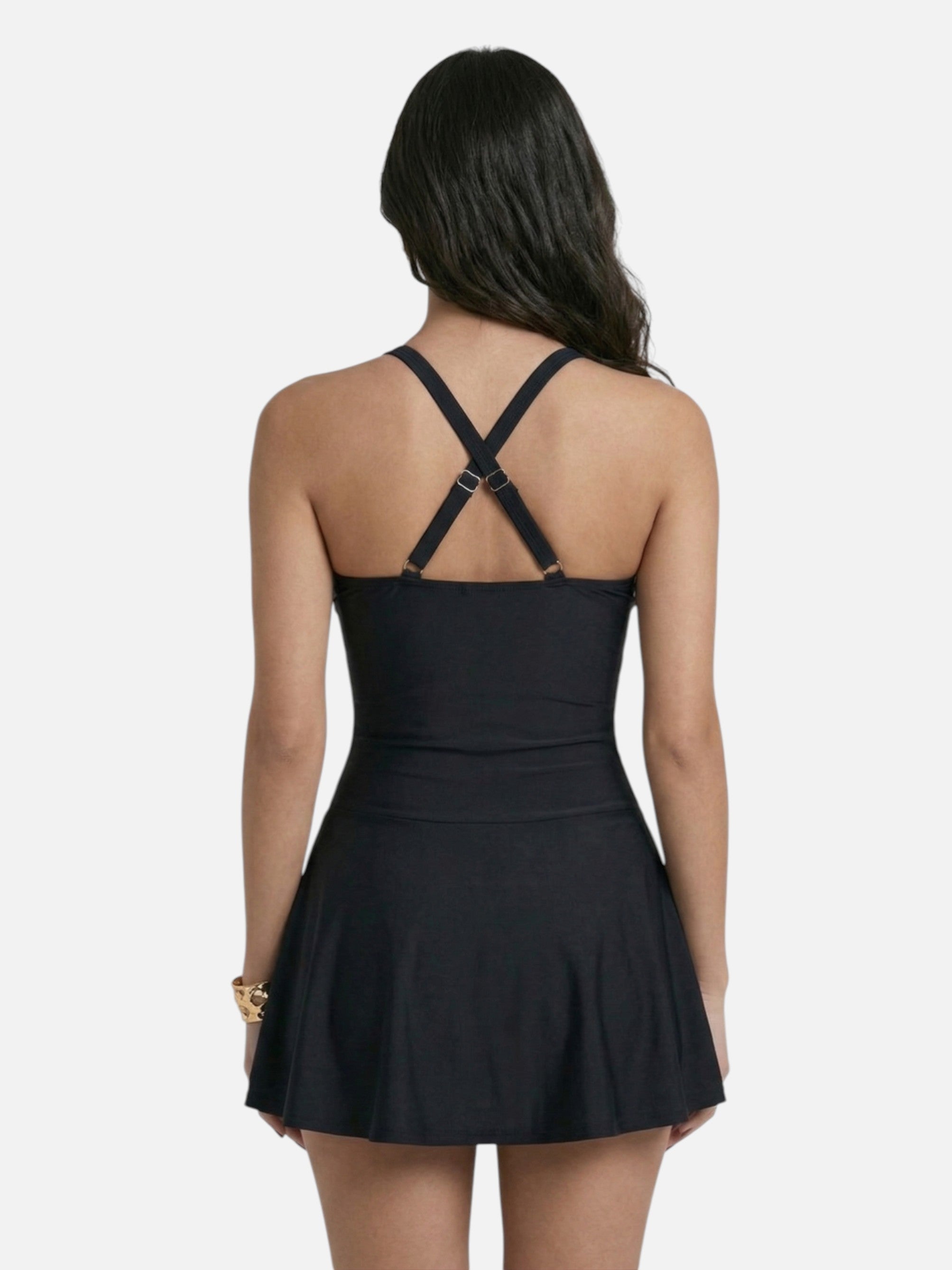 Maillot de bain une pièce col cœur avec jupette pour femme