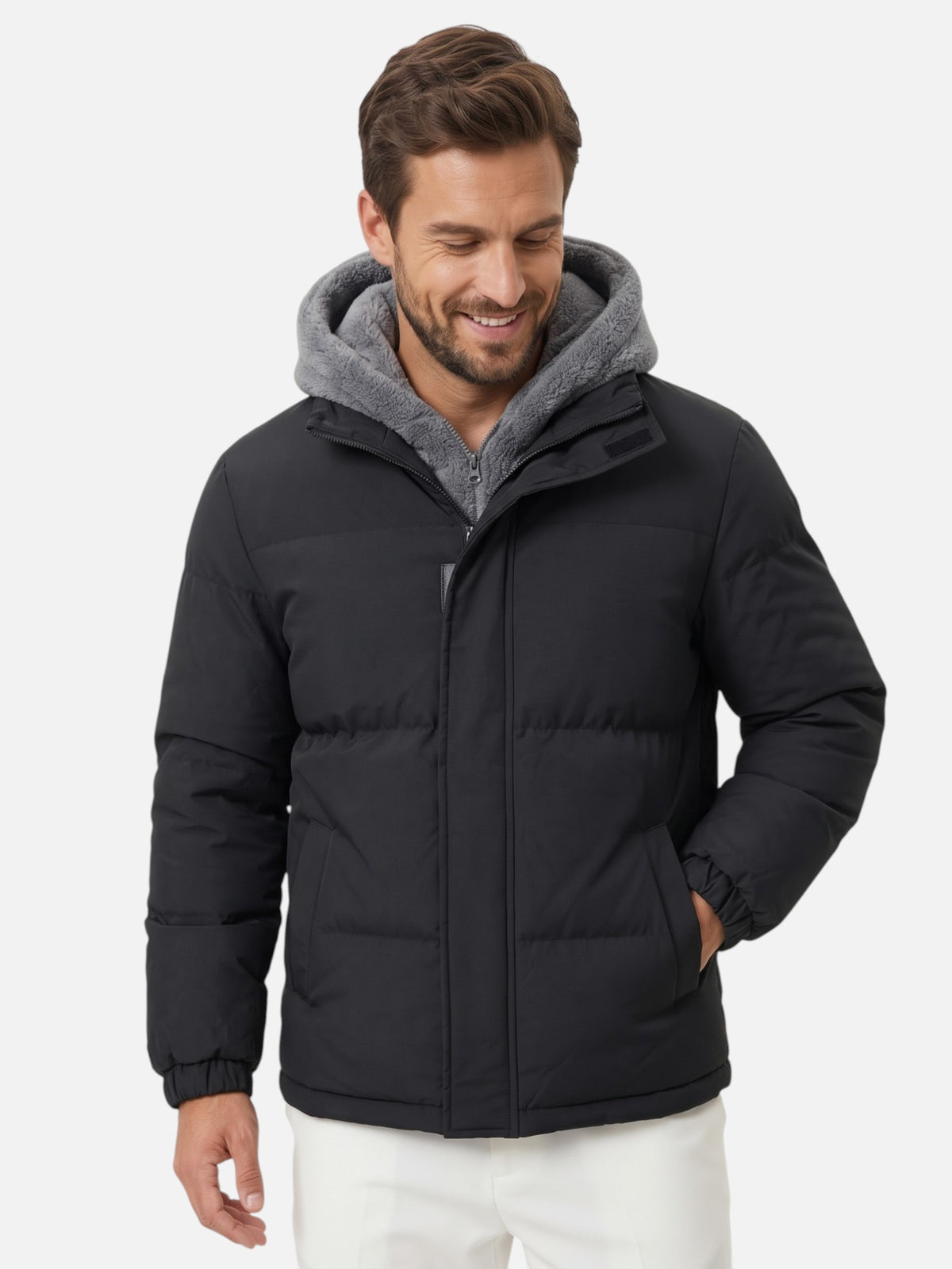 Men's Padded Fleece Lined Hooded Puffer Jacket