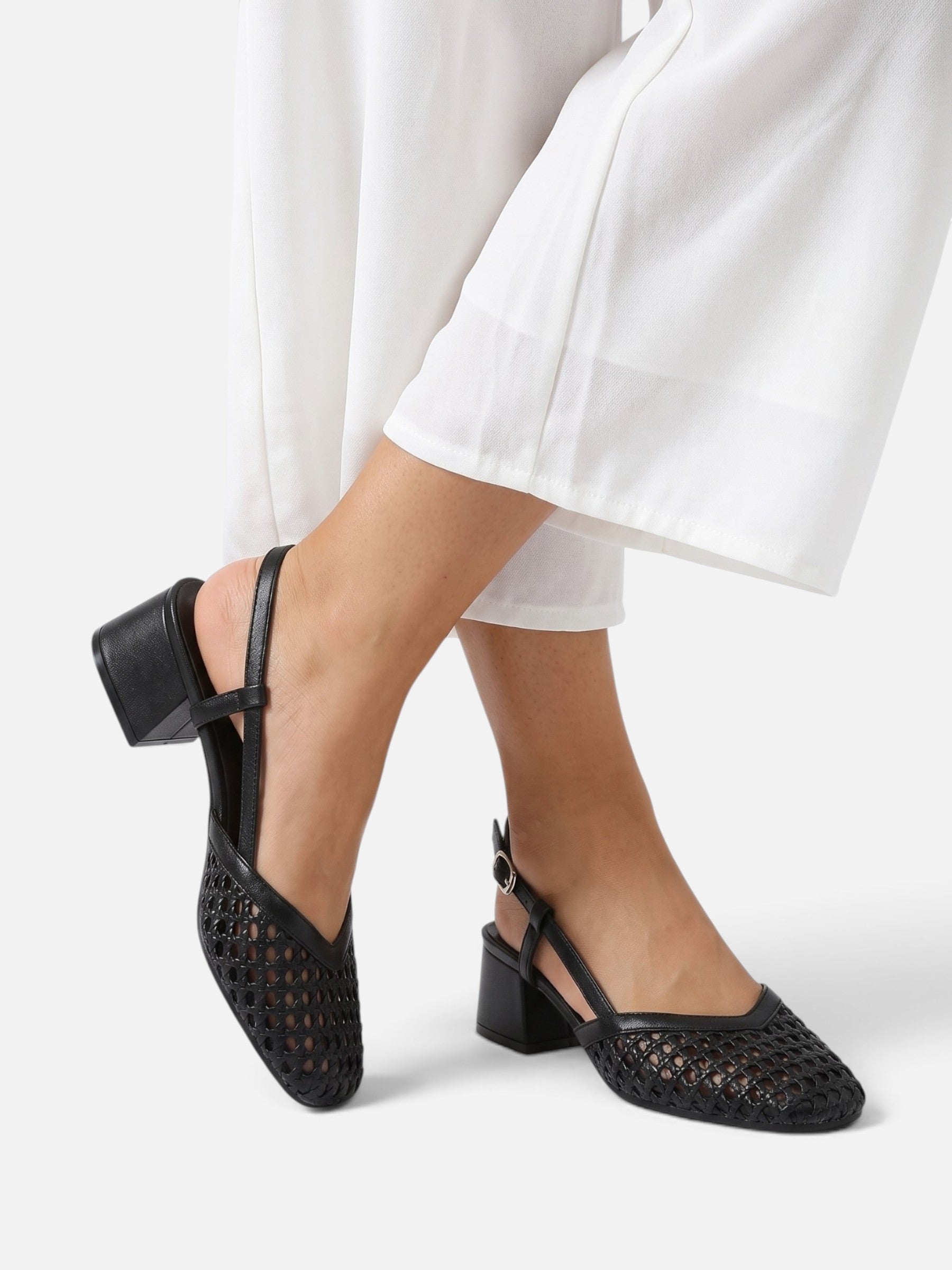 Escarpin Femme Slingback Tressé Talon Carré