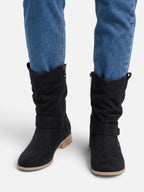 Bottes Femme Mi-Mollet Froissées à Boucle Effet Daim