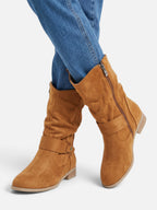 Bottes Femme Mi-Mollet Froissées à Boucle Effet Daim