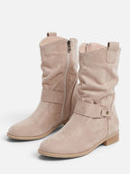 Bottes Femme Mi-Mollet Froissées à Boucle Effet Daim