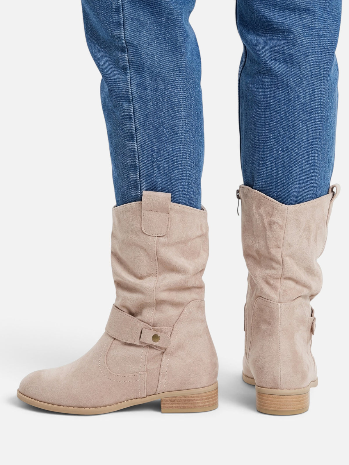 Bottes Femme Mi-Mollet Froissées à Boucle Effet Daim