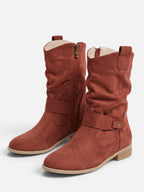 Bottes Femme Mi-Mollet Froissées à Boucle Effet Daim