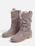 Bottes Femme Mi-Mollet Froissées à Boucle Effet Daim
