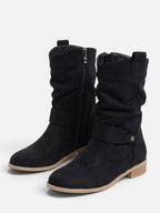 Bottes Femme Mi-Mollet Froissées à Boucle Effet Daim