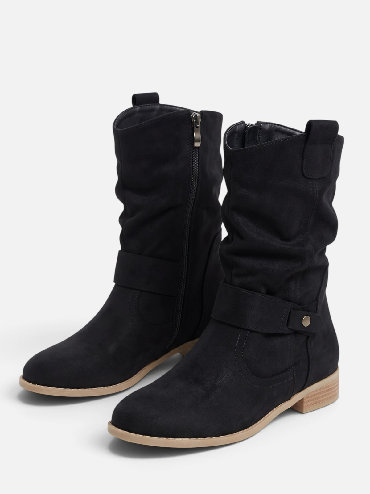 Bottes Femme Mi-Mollet Froissées à Boucle Effet Daim
