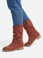 Bottes Femme Mi-Mollet Froissées à Boucle Effet Daim