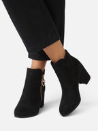 Women's Suede Side Zip Block Heel Ankle Boots
