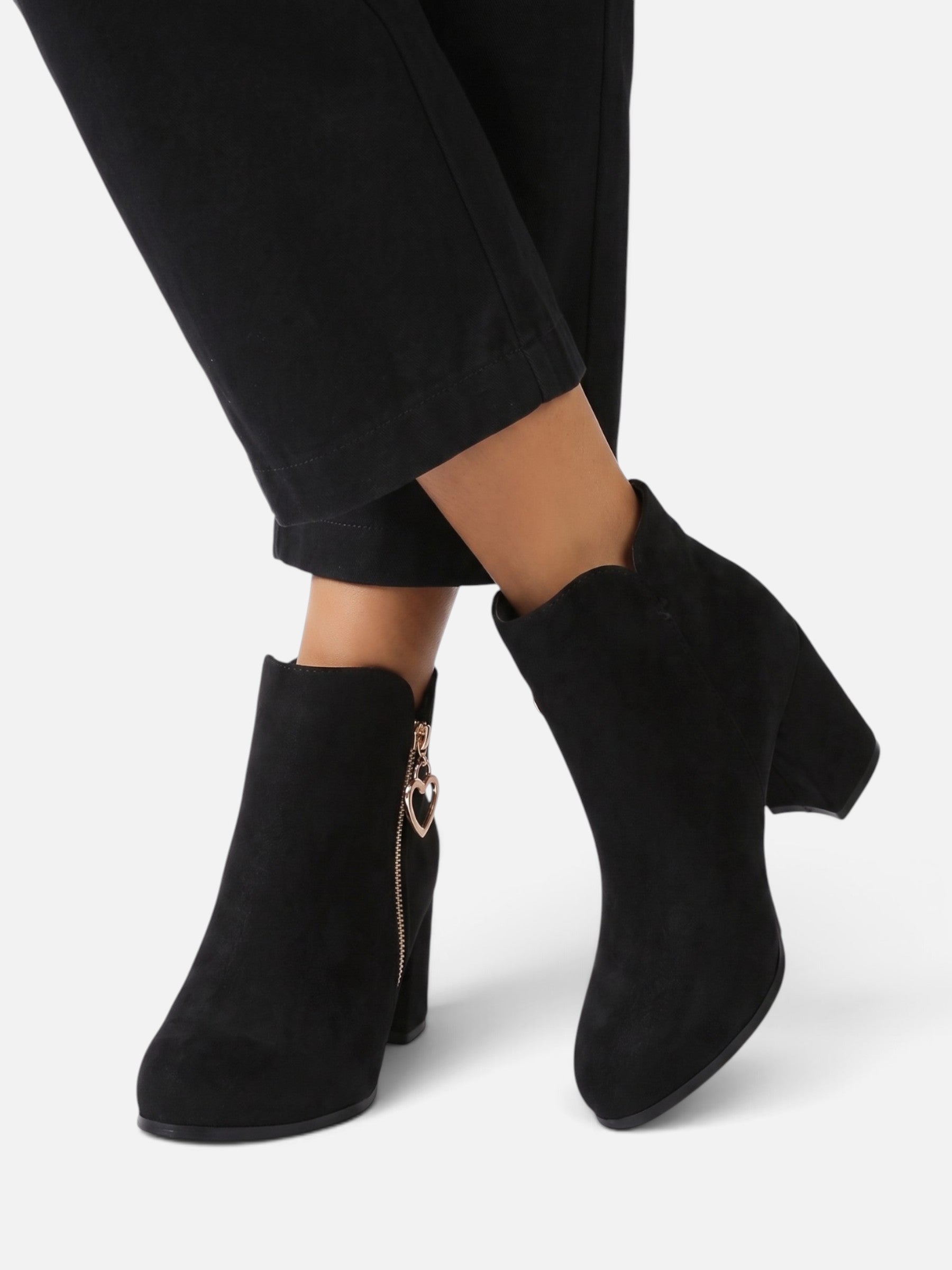 Women's Suede Side Zip Block Heel Ankle Boots