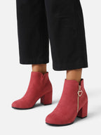 Women's Suede Side Zip Block Heel Ankle Boots