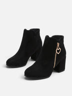 Women's Suede Side Zip Block Heel Ankle Boots