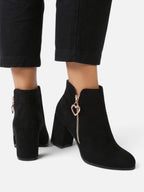 Women's Suede Side Zip Block Heel Ankle Boots