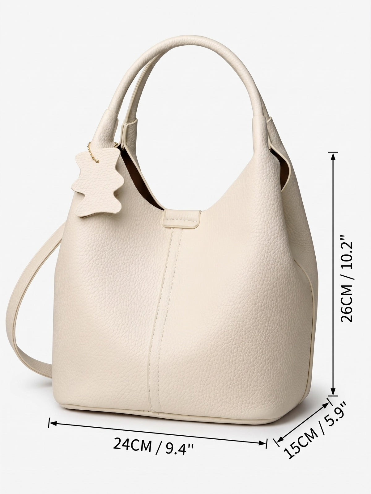 Women's Leather Look Charm Detail Hobo Bag
