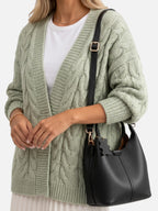 Women's Leather Look Charm Detail Hobo Bag