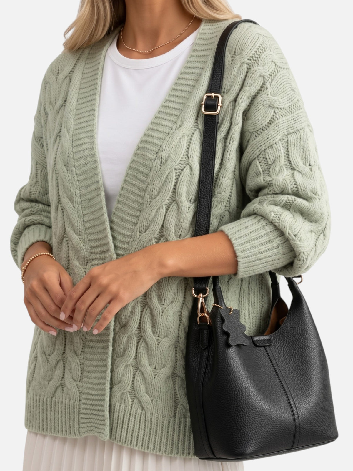 Women's Leather Look Charm Detail Hobo Bag