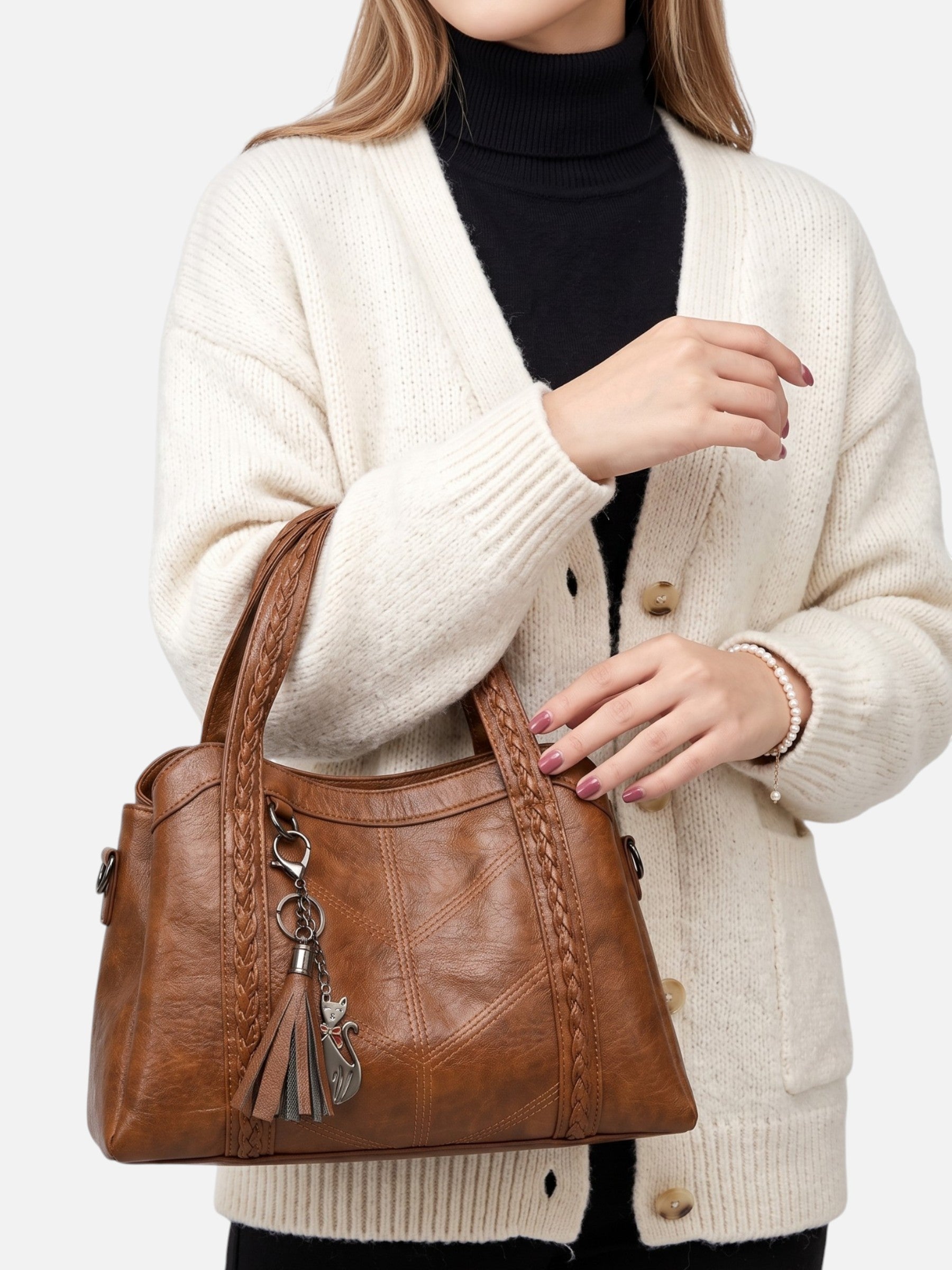 Sac Cabas Femme en Cuir à Anses Tressées