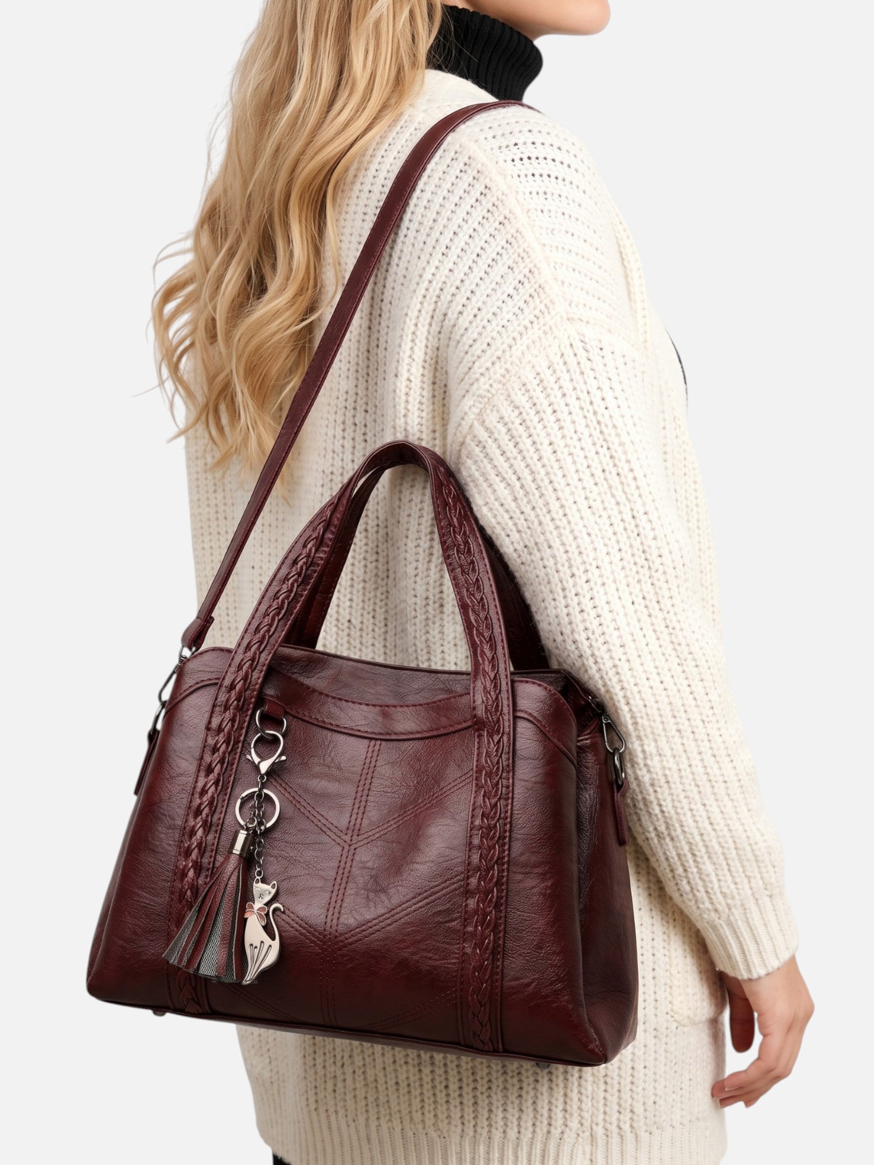 Sac Cabas Femme en Cuir à Anses Tressées