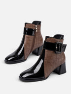 Women's Patent Croc Effect Buckle Ankle Boots