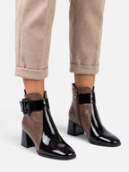 Women's Patent Croc Effect Buckle Ankle Boots