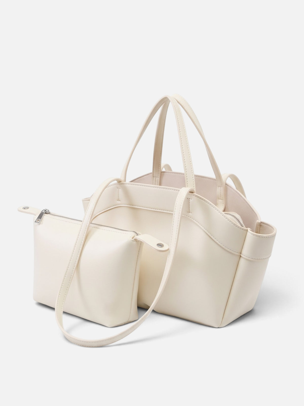 Sac Cabas Femme Simili Cuir Lisse Porté Épaule avec Pochette