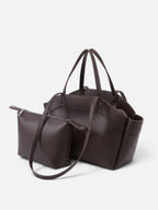 Sac Cabas Femme Simili Cuir Lisse Porté Épaule avec Pochette