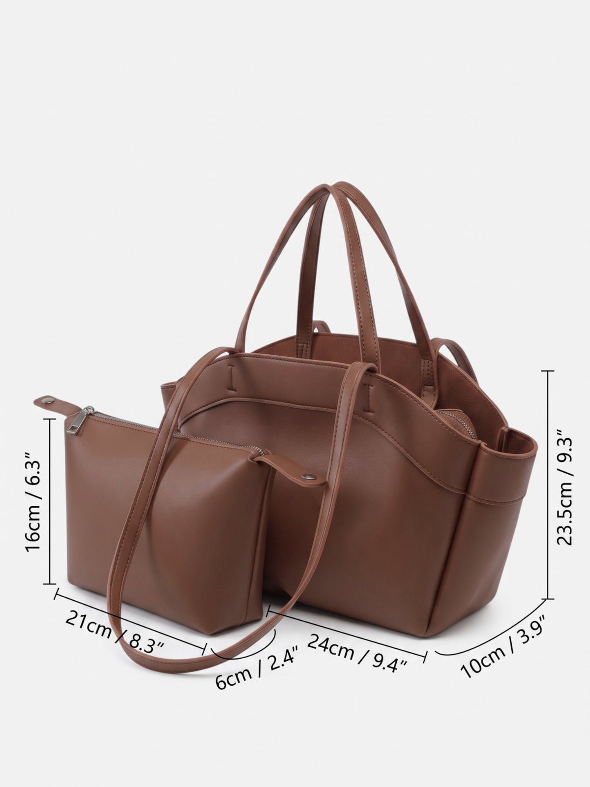 Sac Cabas Femme Simili Cuir Lisse Porté Épaule avec Pochette