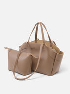 Sac Cabas Femme Simili Cuir Lisse Porté Épaule avec Pochette