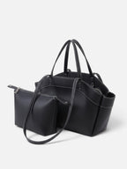 Sac Cabas Femme Simili Cuir Lisse Porté Épaule avec Pochette