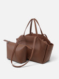 Sac Cabas Femme Simili Cuir Lisse Porté Épaule avec Pochette
